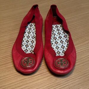 Tory Burch Red Leather Logo Ballet Flats size 7M